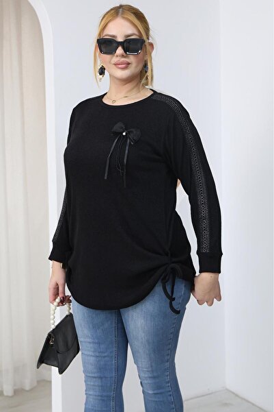 Siyezen Plus Size Ribbon Detailed Sweater with Tie Sides