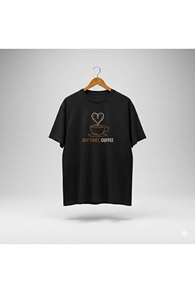 PERISENSE تي شيرت للجنسين مطبوع عليه BUT FIRST COFFEE من القطن الممشط الفاخر ...