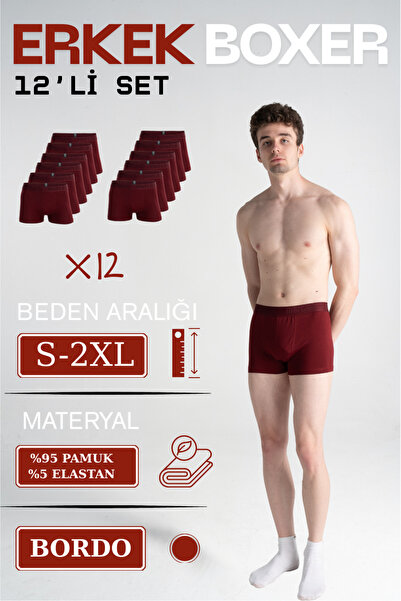Mercan 12-Pack Men's Bordo Boxers - Breathable Fabric for All Day Comfort, St...