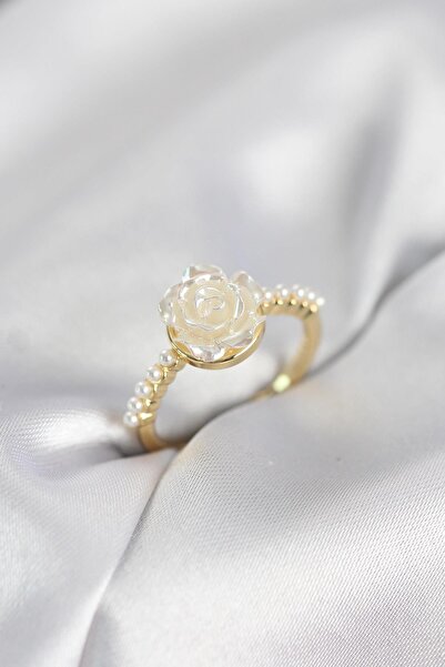 Inure Jewelry Gold Color Rose Model Pearl Women's Ring
