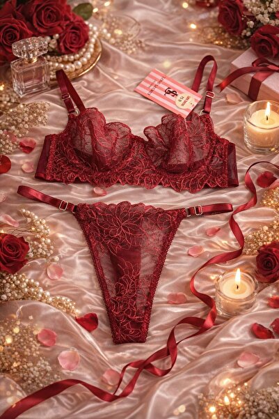 ALES SECRET KIRMIZI DESENLI SUTYEN TAKIMI BALENLİ