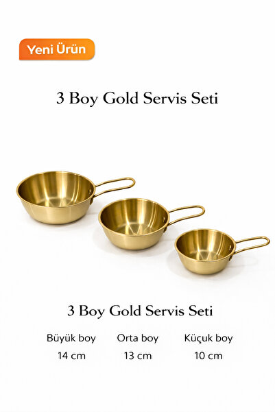 MİMOZA PARK 3 Boy Gold Servis Seti - Mini Tava Sunum Seti Sosluk Çerezlik Kah...