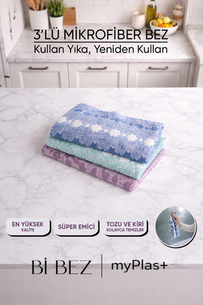 3'lü Süper Emici Çok Renkli Havlu Mikrofiber Bez