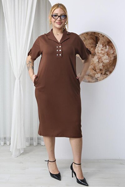 Siyezen Plus Size Modal Fabric Dress with Snap Detail