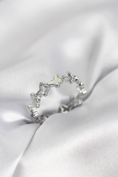 Inure Jewelry خاتم نسائي من النحاس على شكل فراشة باللون الفضي