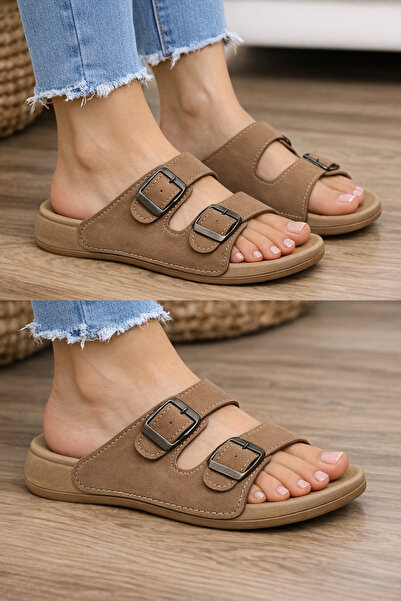 GEZER taba çift tokalı ortopedik günlük terlik