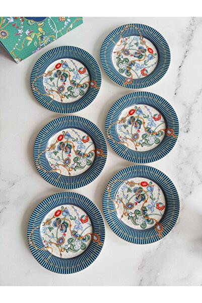 ROSSEV Porcelain Cake Plate Set of 6 19cm Azur