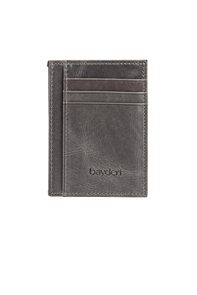 BAYDERİ Biwoly Leather Card Holder Crazy Gray