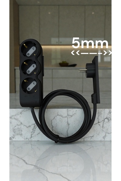 Noki Orvi Prime 5 mm Ultra İnce Fiş Uzatma Kablosu 3 m | 3’lü, Topraklamalı, ...