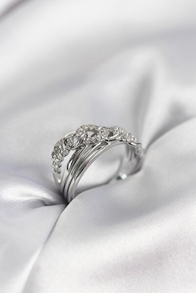 Inure Jewelry خاتم نسائي بسلسلة من حجر الزركون باللون الفضي