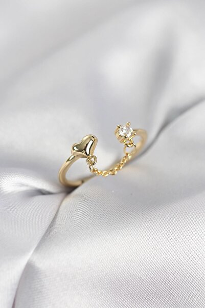 Inure Jewelry خاتم نسائي مزين بسلسلة على شكل قلب باللون الذهبي