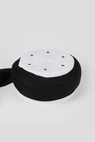Sarıkhane Talebe Sarigy - Black Fabric - White Skullcap - Cross Wrap - Bird's...