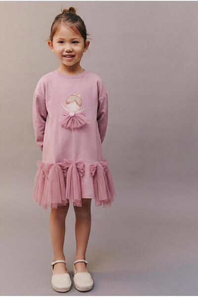 Magu Rochie din tul pentru fete, din bumbac, liliac, cu imprimeu balerină – D...