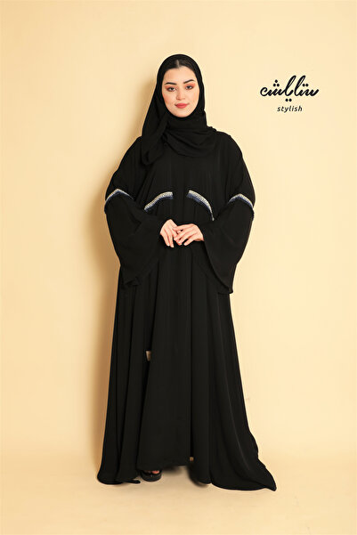 Stylish Stylish wrap abaya decorated with lace on the sleeves