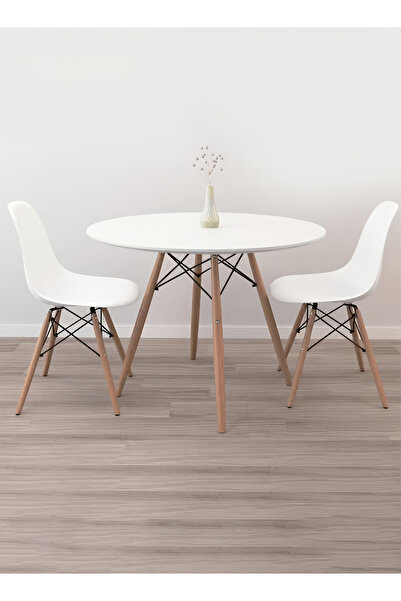 M SMART 3-Pieces Modern Dining Set | Round White Table 80x80x72cm with 2 Whit...