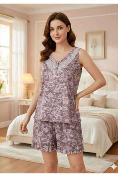 Erse Strappy Lace Bamboo Shorts Set 666