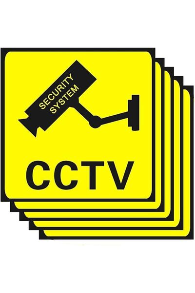 RUBIK Self Adhesive CCTV Camera Stickers Warning Signs 11x11cm (5-Pack, Yello...