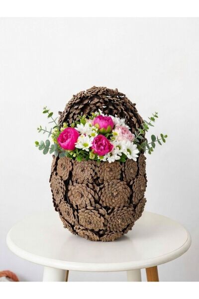 madamuce Doğal Kozalak El Yapımı Dekoratif Sepet