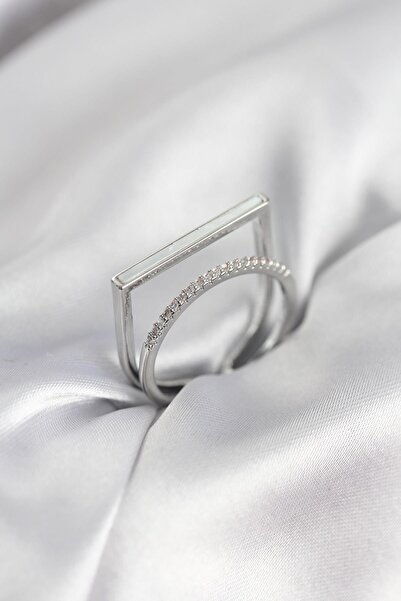 Inure Jewelry Silver Color Pearlescent Zircon Stone 2-Piece Women's Ring