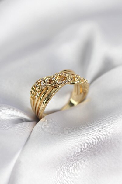 Inure Jewelry Gold Color Zircon Stone Chain Model Women's Ring