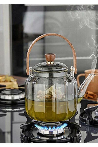 HomeTarz Kinu Smoked Borosilicate Glass Teapot - 900 Ml, Oval Cornered
