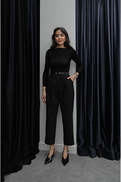 Havoş Black Gallen Pleated Front Belted Trousers