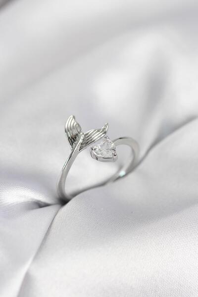 Inure Jewelry Fish Tail Model Silver Color Zircon Stone Women's Ring