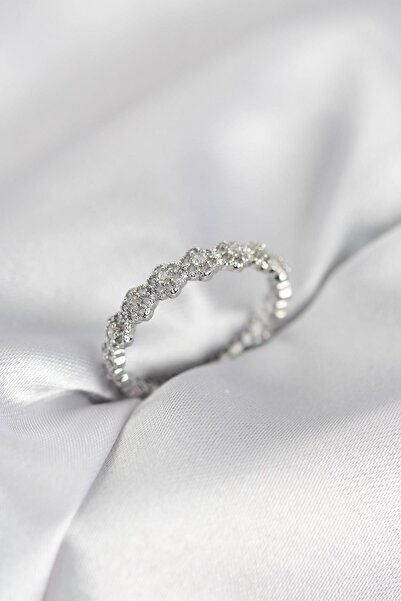 Inure Jewelry Row Flower Model Silver Color Zircon Stone Women's Ring