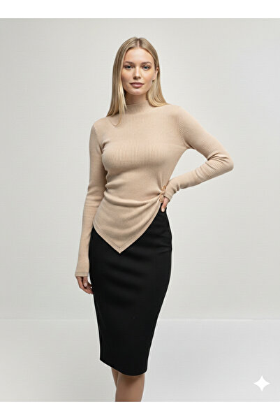 Moda Lounge New Product Turtleneck Spanish Sleeve Long Sleeve Blouse with Buc...