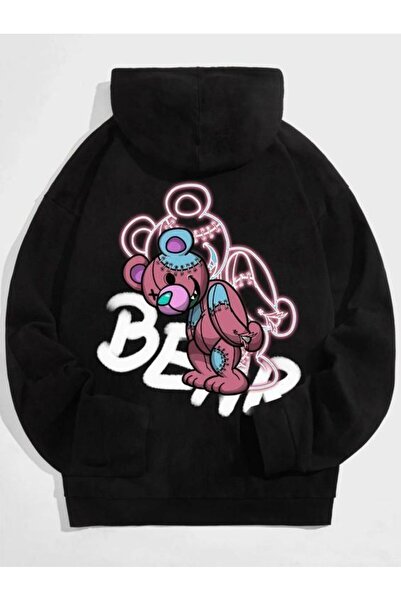 LELVANİ Colorful Bear Printed Hooded Sweatshirt