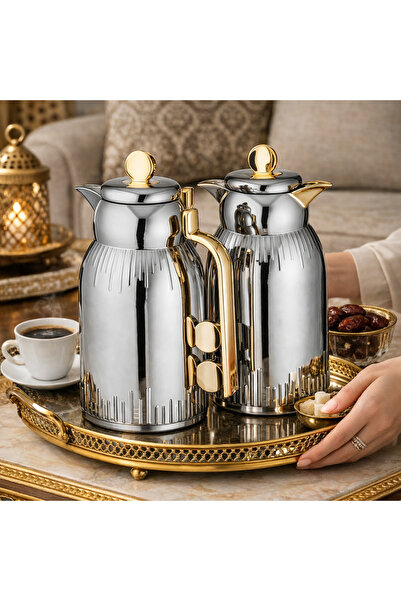 LOUVER LOUVRE Luxury Thermos Set ✨ – Elegant silver design with gold accents ...