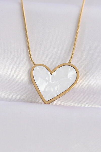 Nacario Mey Import ®   316L Steel Chain Gold Color Marble Pattern Heart Pendant