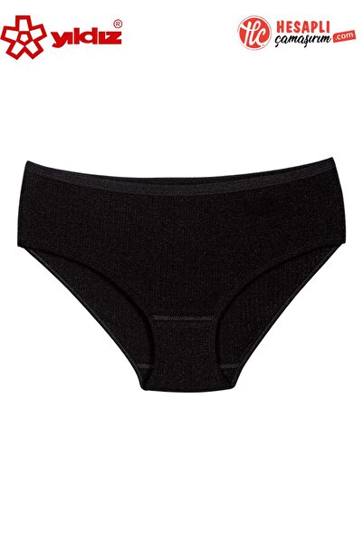 YILDIZ 3587 Women's Black 100% Cotton Striped High Waist Bato Panties 1 Piece