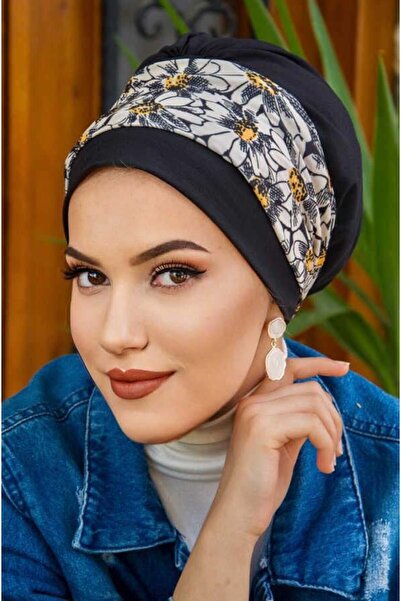 Aişe tesettür Черна лента за коса с екру мотиви