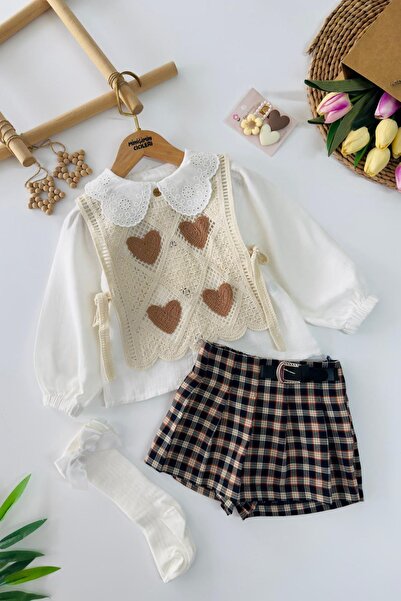 Minigimin Cicileri Set de 4 piese pentru fetițe, cu model tricotat în carouri...