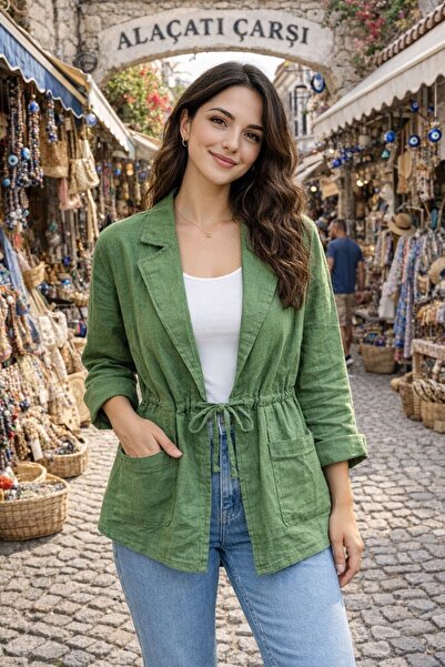 AGORATEKSTİL Women's New Season %Cotton Fabric Drawstring Double Pocket Jacket