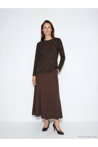 LC Waikiki New Season from Güli̇s Gi̇yi̇m Brown Pleated Skirt with Elastic Waist