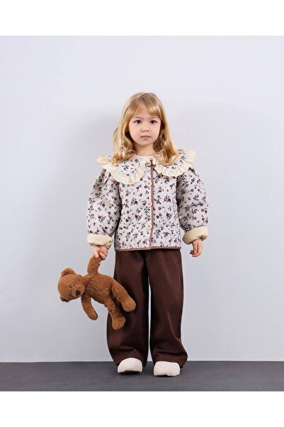 Karaniko Kids Girl's Baby Collar Lace Detail Quilted Jacket