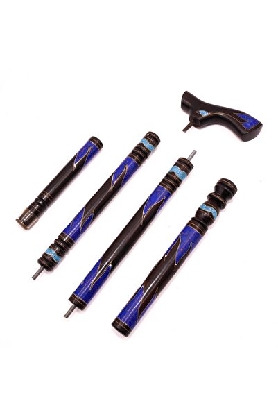 unbranded Ebony Wood Walking Stick 95cm – Turquoise & Lapis Lazuli Inlay – De...
