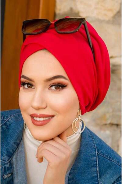 Aişe tesettür عظم مبطن بشريط متقاطع أحمر