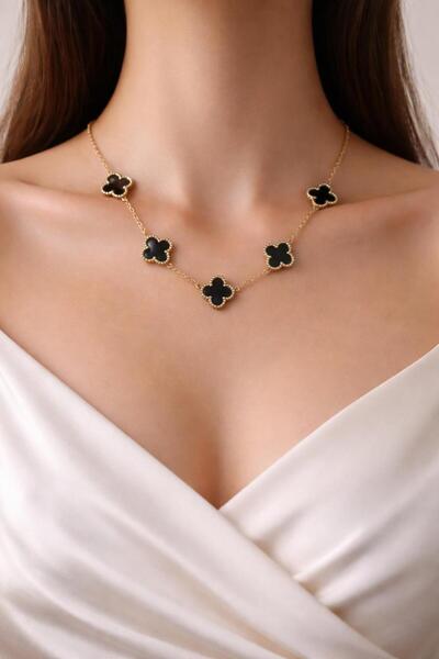 staınless steel قلادة من الفولاذ بلون ذهبي مع حجر أسود