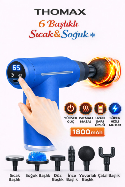 THOMAX 6 Başlıklı Profesyonel Darbeli Masaj Tabancası Ve Titreşimli Masaj Aleti