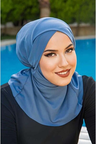 Aişe tesettür بونيه حمام السباحة والبحر باللون النيلي - بحزام متقاطع