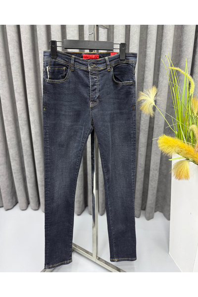 Avni Ceylan Dark Navy Blue White Stone Patterned Jeans