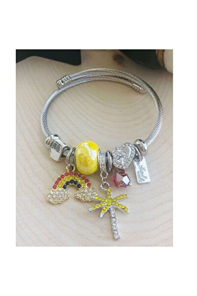 gifttime Yellow Stone Beaded Charm Women's Bracelet – Steel Stone Figured Bra...