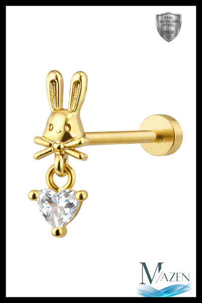 MAZEN Gold Tavşan Figürlü Sallantılı Tragus Helix Piercing | 316L Çelik | Rab...