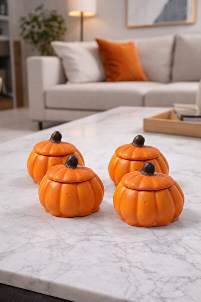 mora store 4’lü Turuncu Balkabağı Beton Dekoratif Obje Seti – Sonbahar Ev Dek...