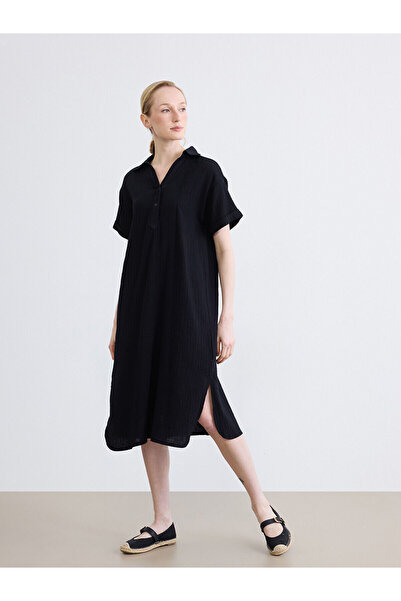 LC Waikiki NEVAVM Farkıyla LCW EVERYDAY Μαύρο πουκάμισο με υφή γιακά, φόρεμα ...