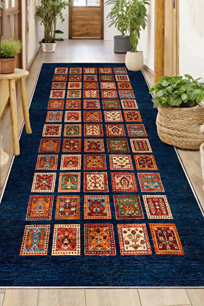 GECE MODA ETNİK DESEN DİJİTAL BASKILI Kaymaz Taban Yıkanabilir Salon Mutfak K...