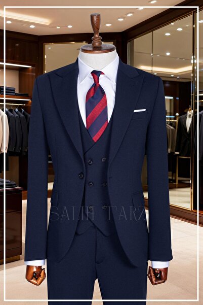 Salihtarzz İtalyan Kesim Slim Fit Laci Yelekli Takım Elbise SD42354